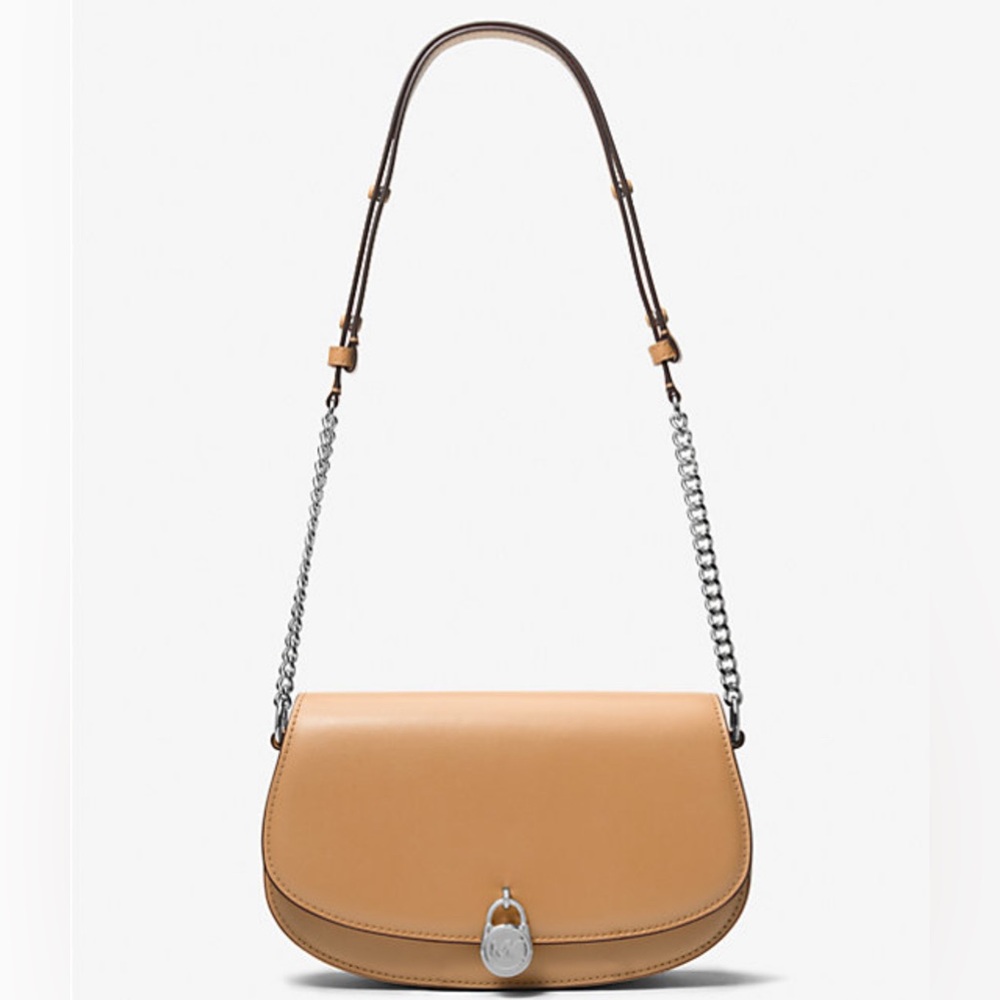 Michael Kors Peanut Leather Mila Messenger Shoulder Bag NWT